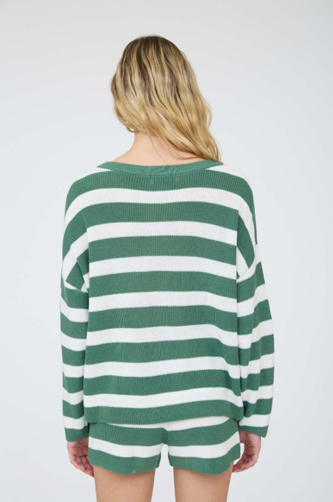 Stripe LS Cozy Knit Top in Green by Blu Pepper