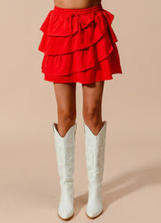 Asymmetrical Ruffled Game Day Skirt in Red by So Me