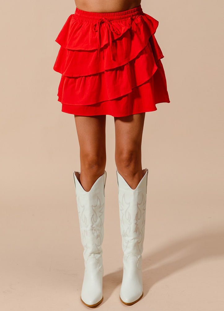Asymmetrical Ruffled Game Day Skirt in Red by So Me