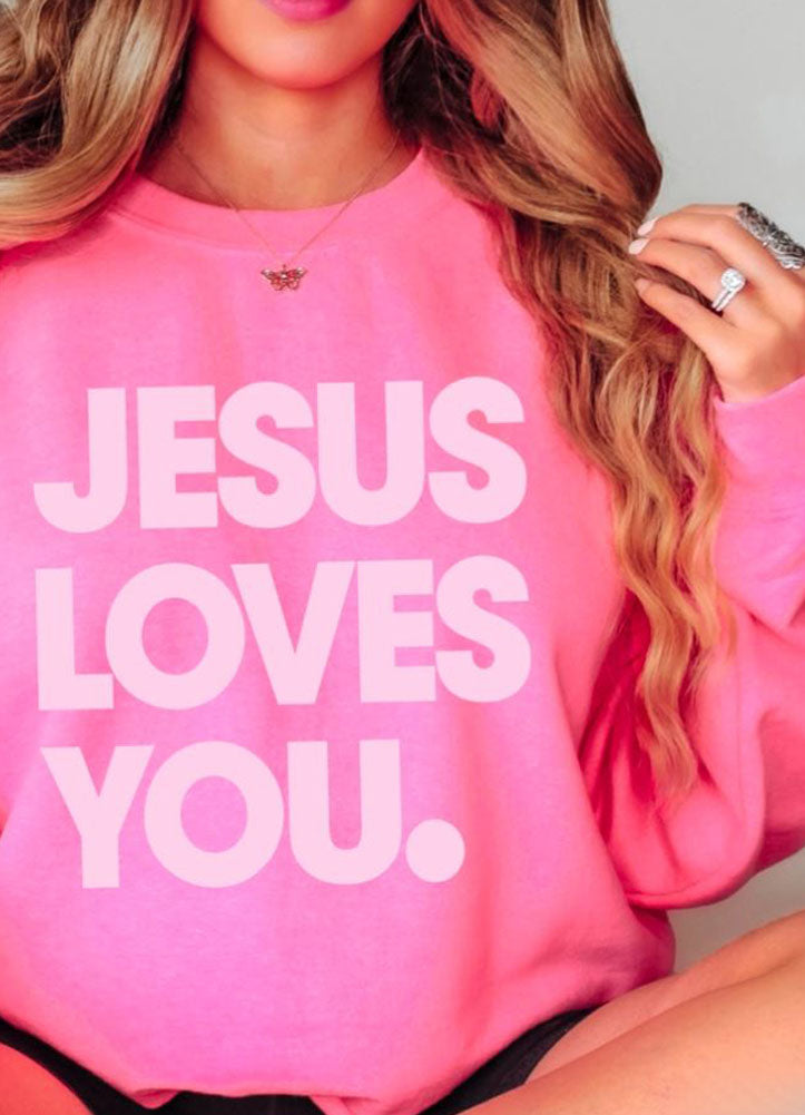 Jesus Loves You Sweatshirt in Neon Pink by Shoppe SHC