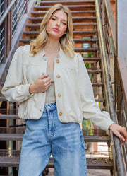 Suede Button Up Jacket in Bone by eesome