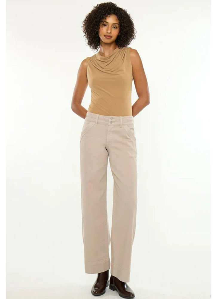 Crater MR Wide Leg Jeans in Tan by KanCan