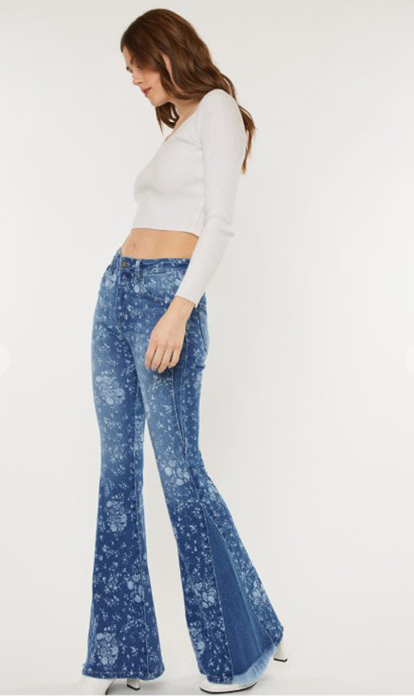HR Floral Printed Flare Jeans by KanCan