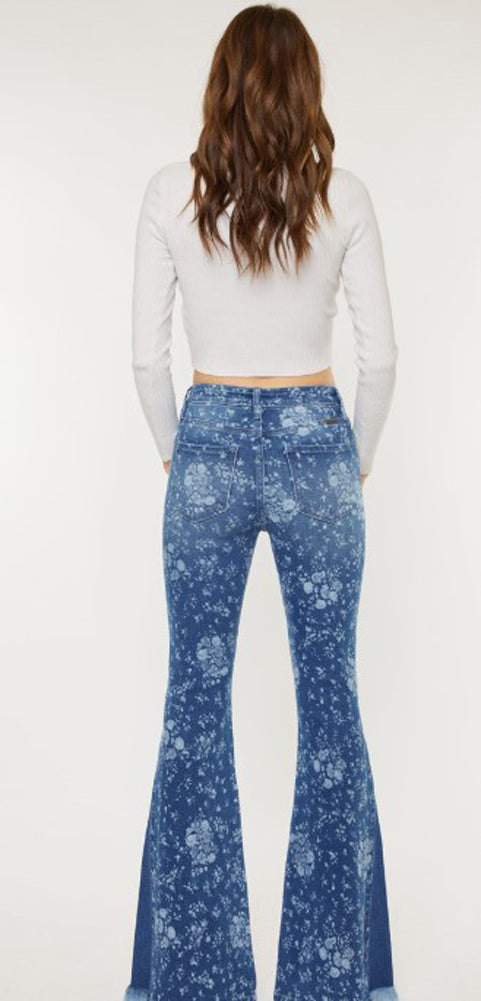 HR Floral Printed Flare Jeans by KanCan