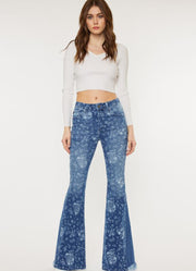 HR Floral Printed Flare Jeans by KanCan