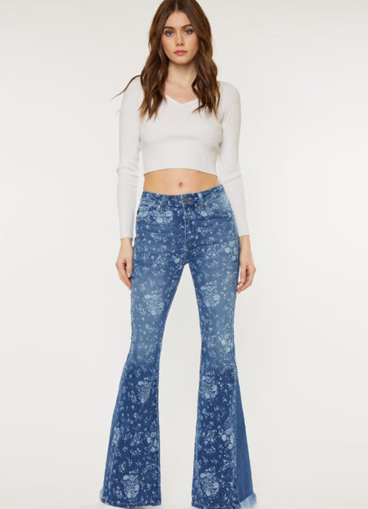 HR Floral Printed Flare Jeans by KanCan