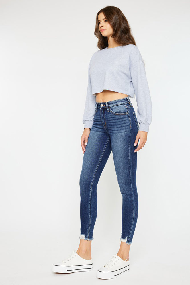 HR Raw Hem Ankle Skinny Dark Jeans by KanCan