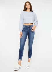 HR Raw Hem Ankle Skinny Dark Jeans by KanCan