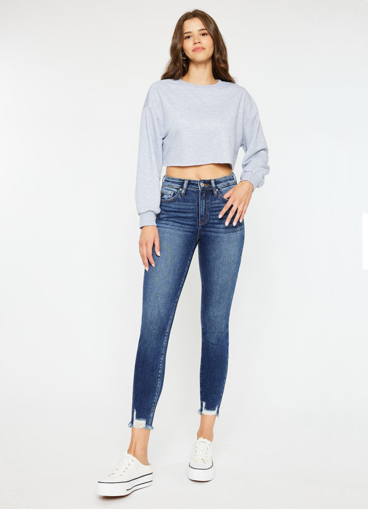 HR Raw Hem Ankle Skinny Dark Jeans by KanCan