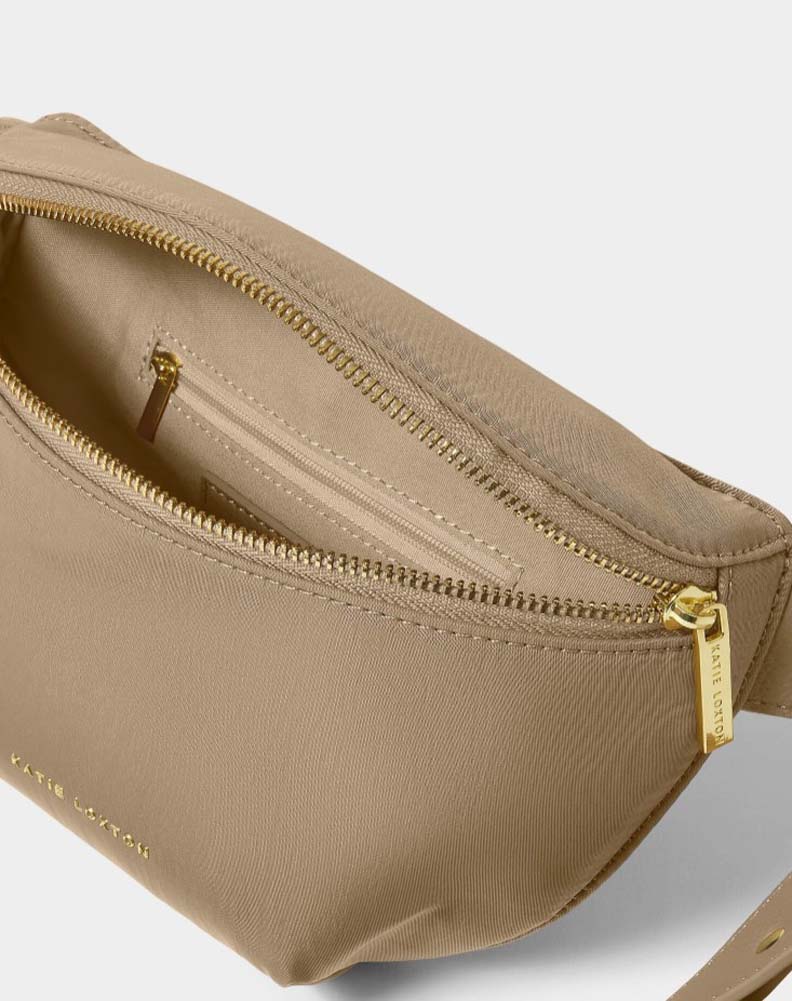 Nylon-Luxe Belt Bag Taupe by Katie Loxton
