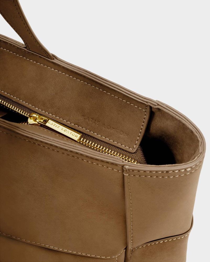Taya Woven Suedette Tote Bag in Caramel Suedette by Katie Loxton