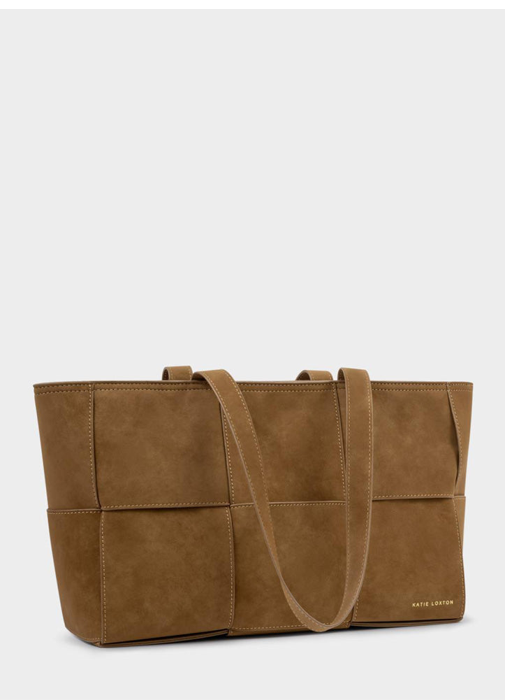 Taya Woven Suedette Tote Bag in Caramel Suedette by Katie Loxton