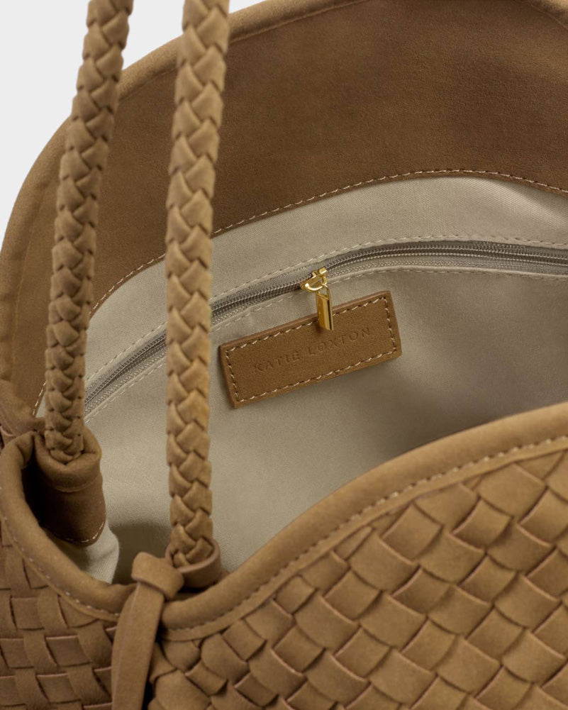 Nova Hand Woven Large Shoulder Bag in Light Caramel Suedette by Katie Loxton