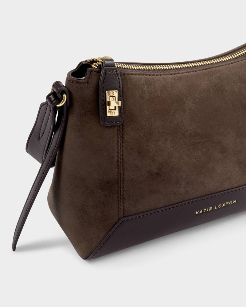 Charlbury Cossbody Bag in Bitter Chocolate Suedette by Katie Loxton
