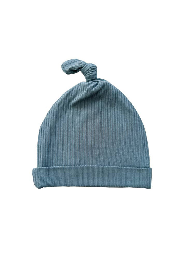 Arona Blue Ribbed Knot Hat by Harp Angel Boutique