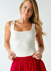 Square Neck Ribbed Tank Top in Vanilla by Mono B