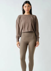 Crescent Pima Cotton Open Back LS Tee in Truffle by Mono B