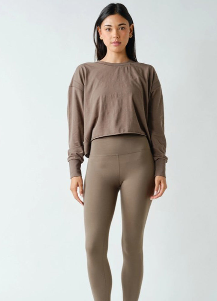 Crescent Pima Cotton Open Back LS Tee in Truffle by Mono B