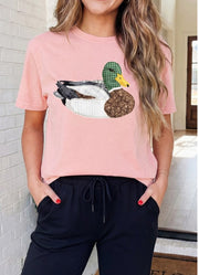 LAS Faux Quilted Mallard Tee in Pink by LA Society