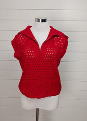 Eyelet Knit Ribbed Sweater in Fiery Red by LA Society
