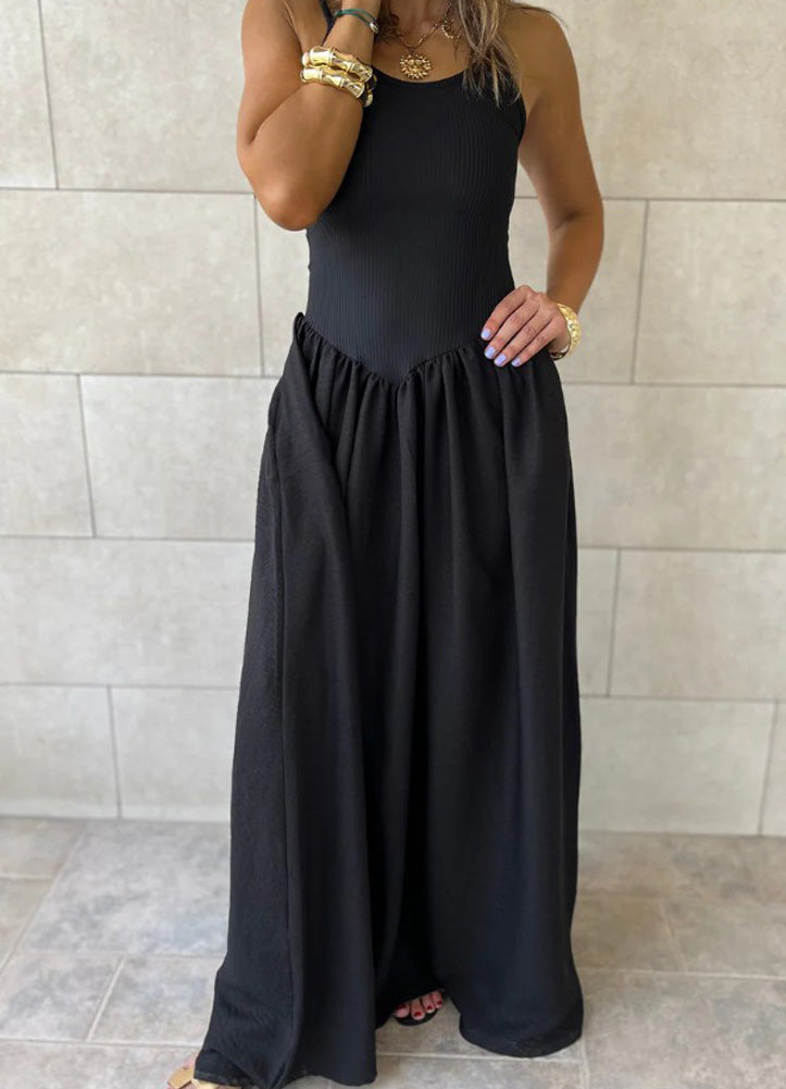 LAS Spaghetti Strap Drop Waist Ribbed Maxi Dress in Black by LA Society