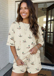 LAS Mallard Oversized Tee & Short Set in Beige by LA Society