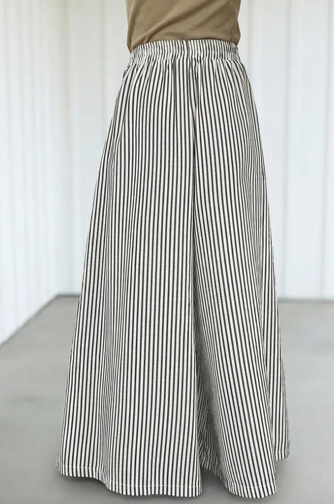 LAS Striped Ultra Wide Leg Pants in Black Stripe by LA Society