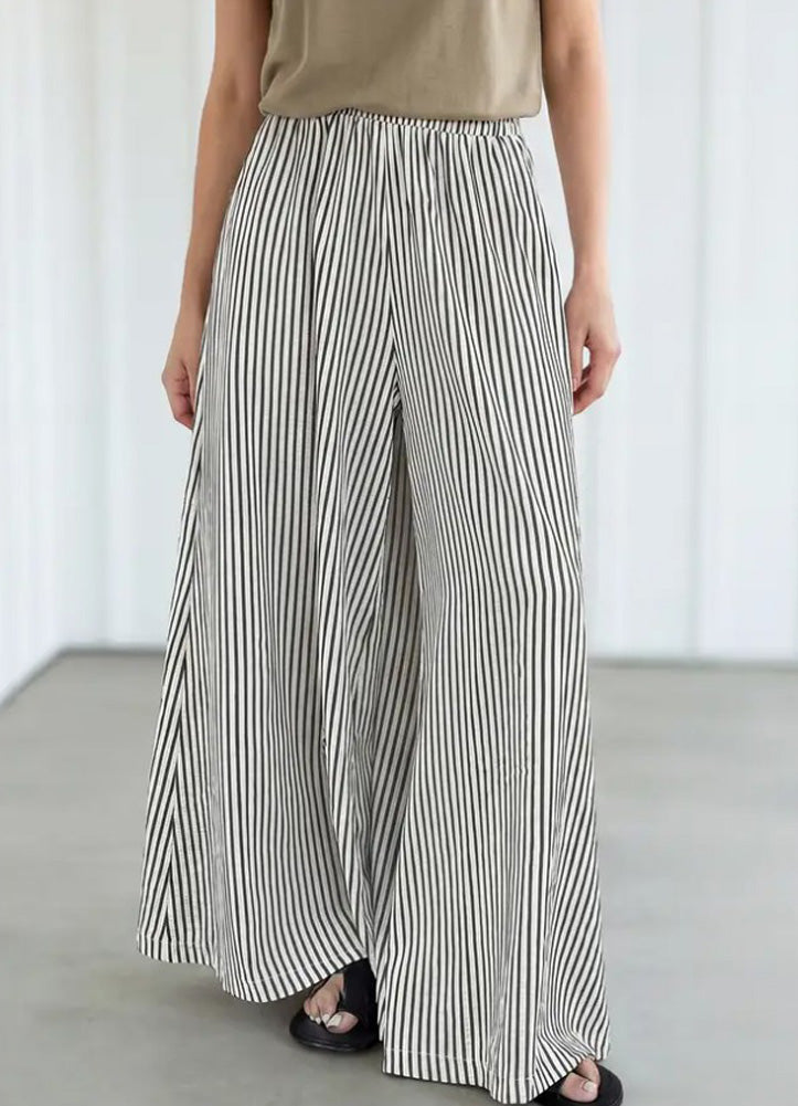 LAS Striped Ultra Wide Leg Pants in Black Stripe by LA Society