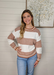 Striped Colorblock Oversized Pullover in Khaki by Lovesoft