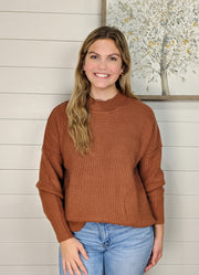 Solid Mock Neck Oversized Sweater in Chestnut by Lovesoft