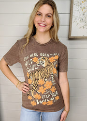 Wild Soul Tiger SS in Mocha Mineral Wash by Lotus Fashion