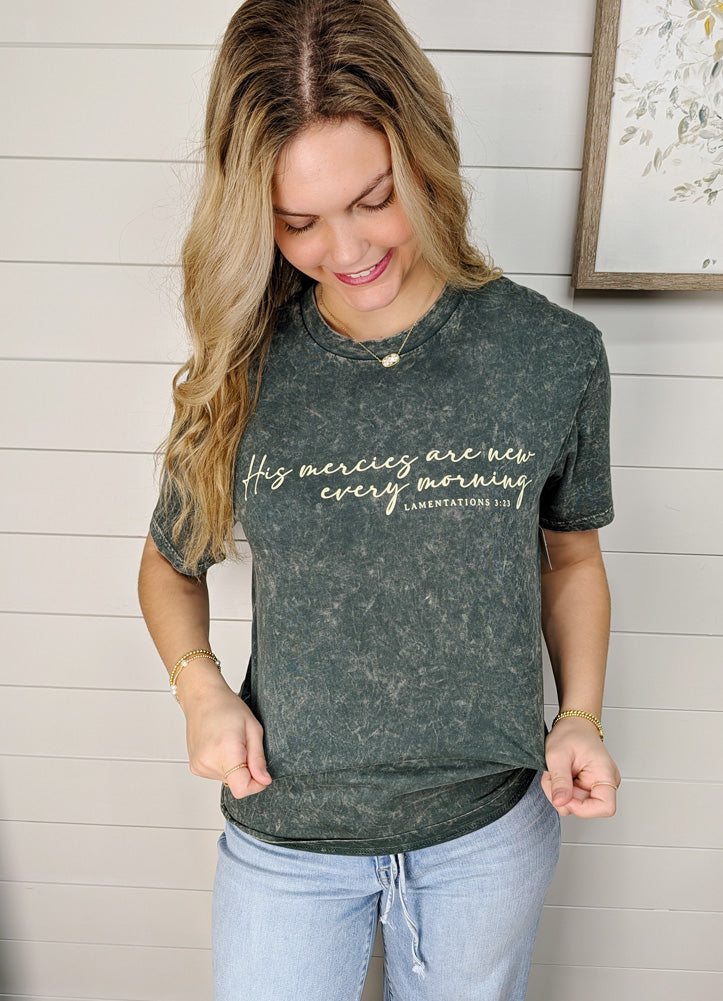 His Mercies SS in Stone Grey Mineral Wash by Lotus Fashion
