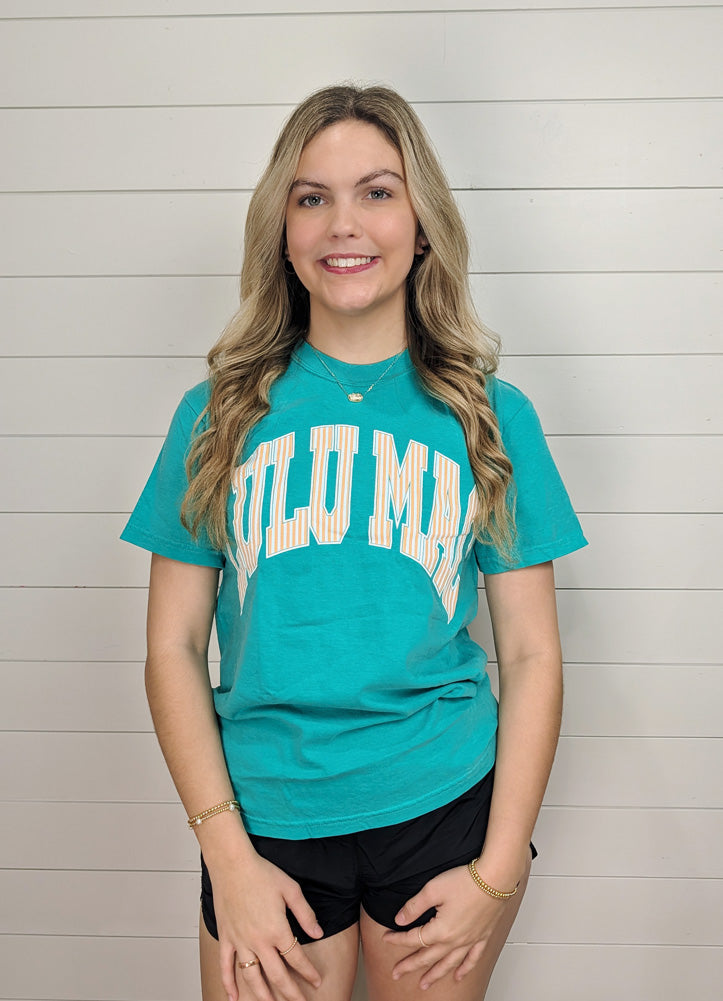 Stripe Creamsicle Sky/Island Green Lulu Mac Tee by Girlie Girl