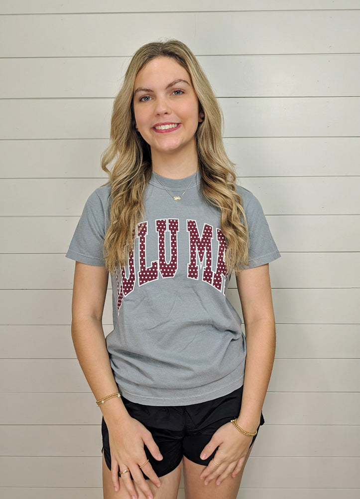 Team Polka Dot SS Tee in Maroon/White by Girlie Girl