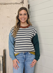 Colorblock Stripe Sweater in Grey Multi by Listicle