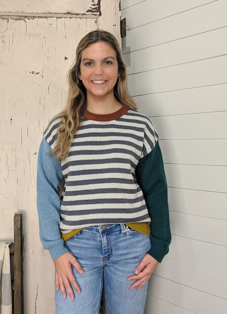 Colorblock Stripe Sweater in Grey Multi by Listicle