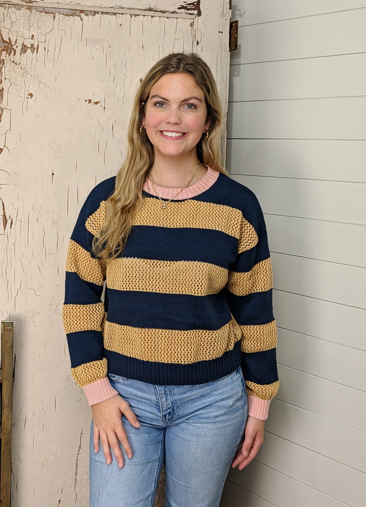 Textured Stripe Sweater in Navy Multi by Listicle