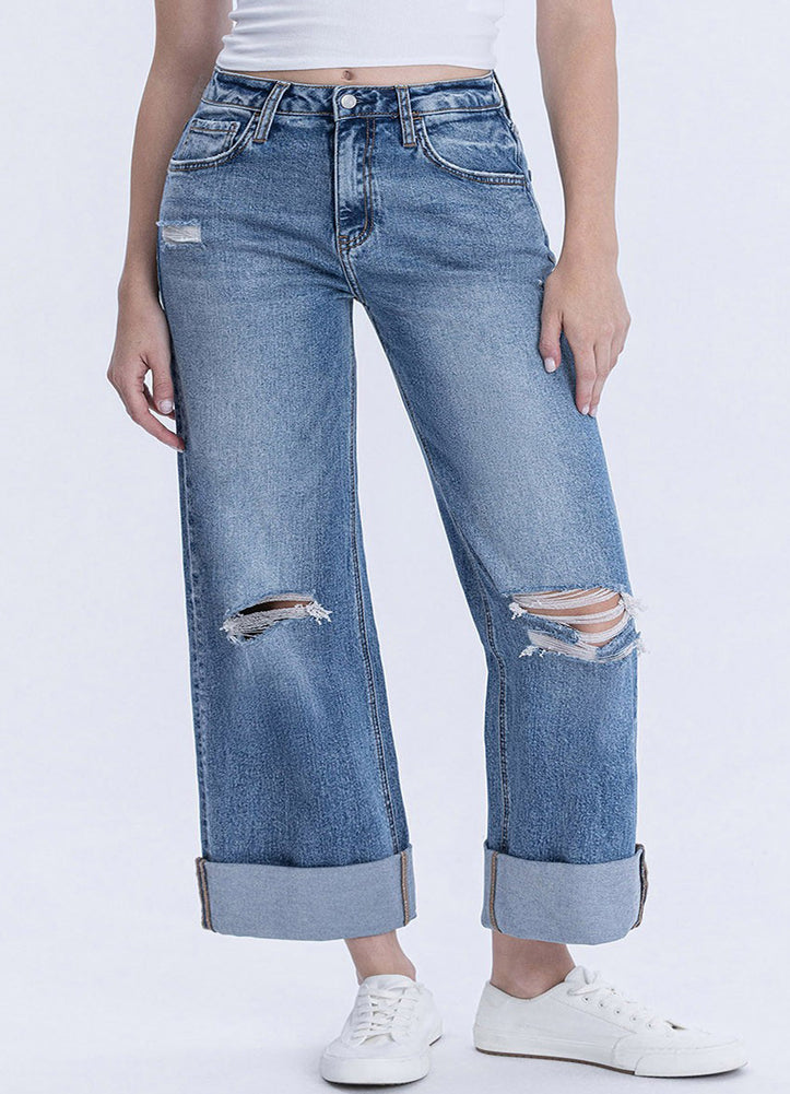 Plus Super High Baggy with Cuff Jeans in Rosy by Lovervet