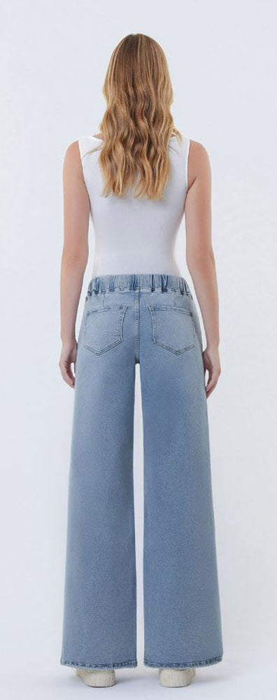 Plus HR Drawstring Side Slit Wide Leg Jeans by Vervet