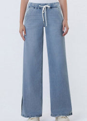 Plus HR Drawstring Side Slit Wide Leg Jeans by Vervet