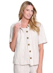 SS Drop Shoulder Button Front Jacket in Flax by S.Y.I