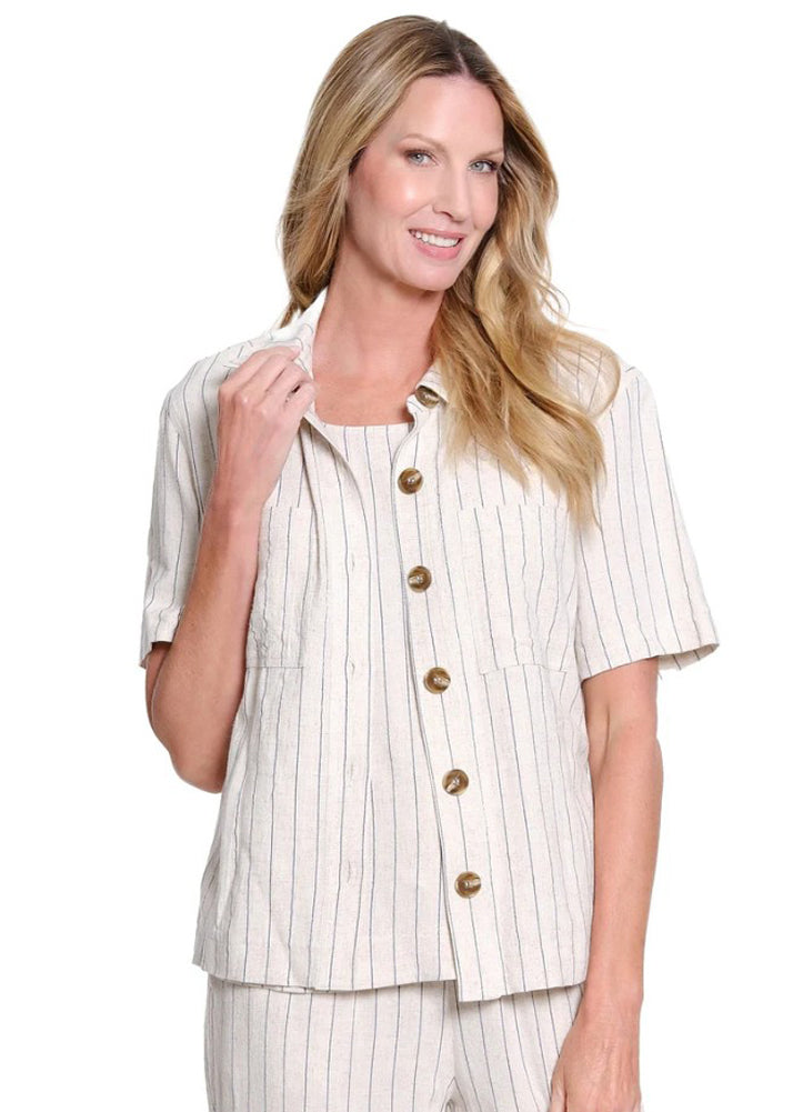 SS Drop Shoulder Button Front Jacket in Flax by S.Y.I