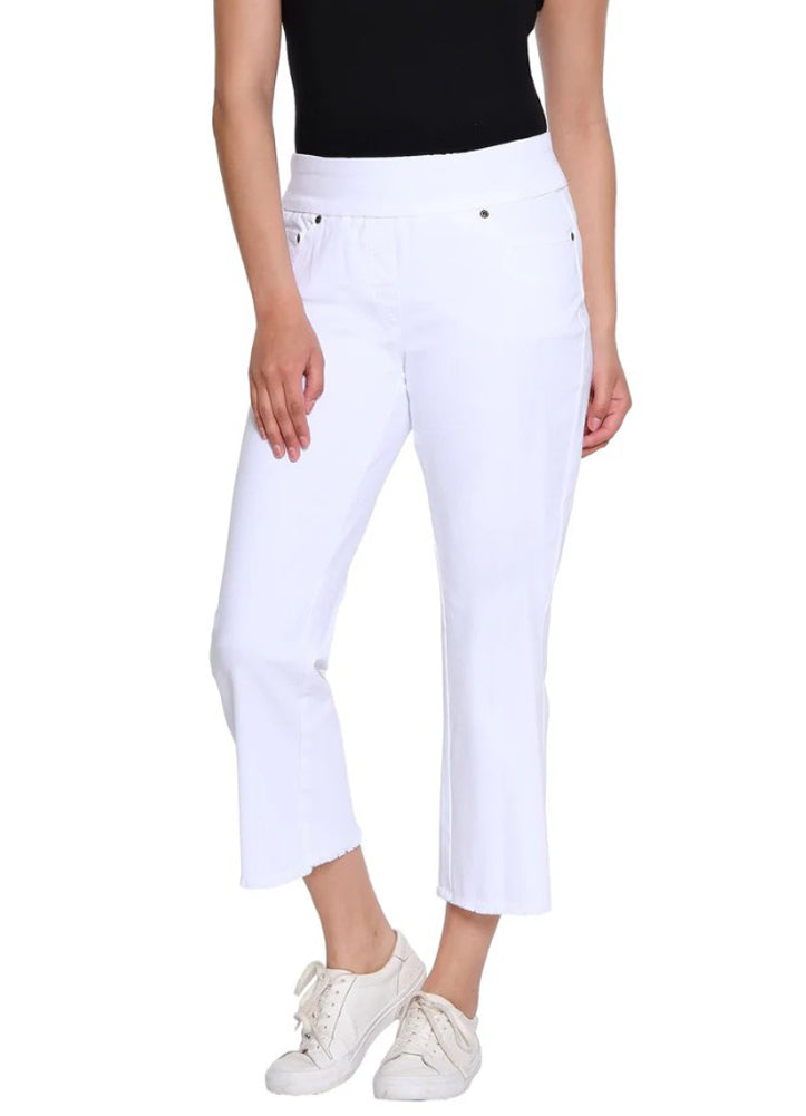 Pull On Fringe Hem Crop Pants in Light Indigo by S.Y.I
