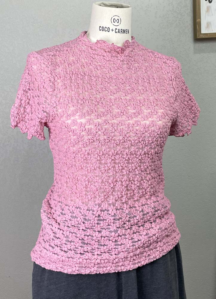 Mock Neck SS Lace Top in Mauve by Jodifl
