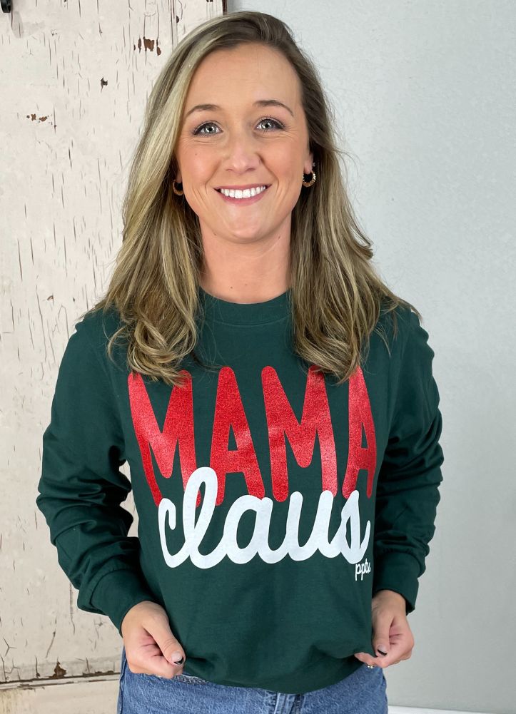 LS Mama Claus Tee in Green/Red/White by Prickly Pear TX