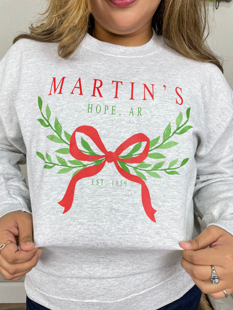 Martins Christmas Bow Sweatshirt in Heather Grey by Al + Gray