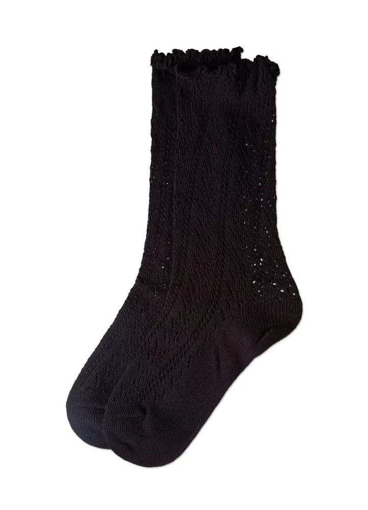 Ruffle Pointelle Crew in Black by MeMoi