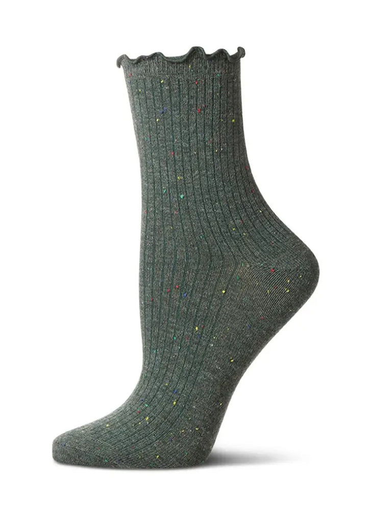 Vintage Multi Fleck Lettuce Edge Ribbed Crew in Moss by MeMoi