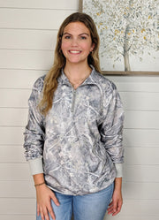 Oversized Woodland Camo Half Zip Pullover in Light Grey by Lovesoft
