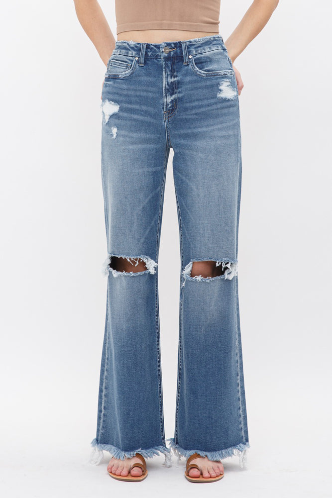 Stretch Super HR Wide Leg Jeans in Dehours by Mica Denim